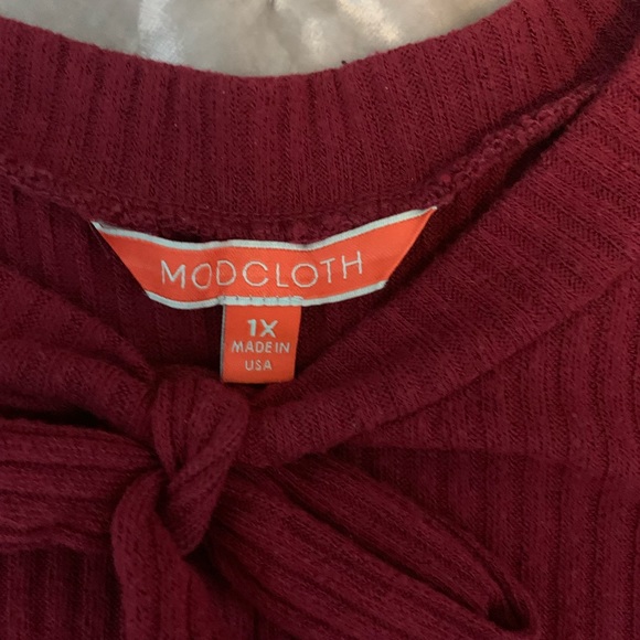 ModCloth 2X 3/4 sleeve shirt in maroon (fits smaller) with cute bow EUC B60 - Picture 7 of 8